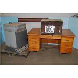 DESK, ASPHALT FURNACE, WINDOW A/C UNIT