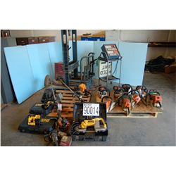 MISC CHAIN SAWS, BAND SAW, HYD. PRESS, AUTO ANALYZER