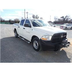 2012 DODGE RAM 1500 CREW CAB 4X4 PICKUP TRUCK, S/N 1C6RD7KP0CS231592, V8 GAS, A/T, WINCH, BED COVER,
