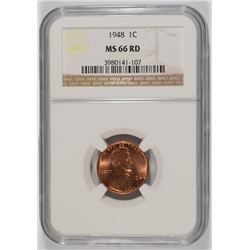 1948 LINCOLN CENT, NGC MS-66 RED