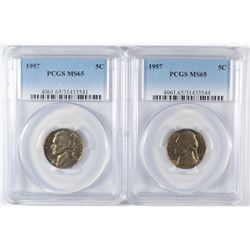 LOT OF ( 2 ) 1957 JEFFERSON NICKELS, PCGS MS-65