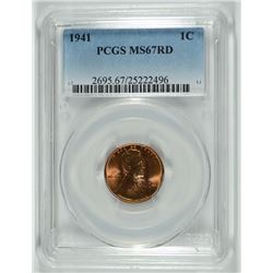 1941 LINCOLN CENT, PCGS MS-67 RED!  SCARCE!