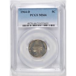 1964-D JEFFERSON NICKEL, PCGS MS-66! TOP POP NONE HIGHER