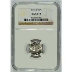 1945-D MERCURY DIME, NGC MS-65 FULL BANDS
