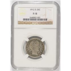 1912-S BARBER QUARTER, NGC F/VF-15  SCARCE!