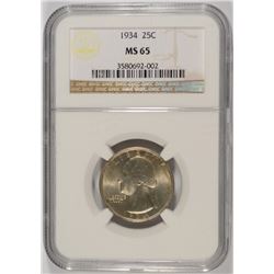 1934 WASHINGTON QUARTER, NGC MS-65 GEM