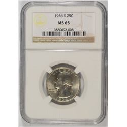 1936-S WASHINGTON QUARTER, NGC  MS-65 GEM
