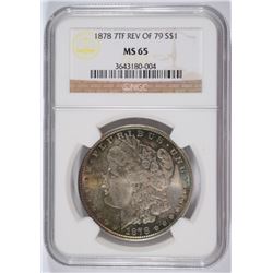 1878 7TF REVERSE OF 79 MORGAN SILVER DOLLAR, NGC MS-65  BEAUTIFUL COLORS!