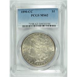 1890-CC MORGAN SILVER DOLLAR, PCGS MS-62