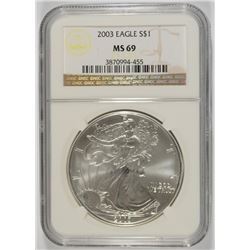 2003 AMERICAN SILVER EAGLE, NGC MS-69
