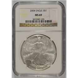 2004 AMERICAN SILVER EAGLE, NGC MS-69