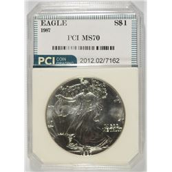 1987 AMERICAN SILVER EAGLE, PCI MS-70 PERFECT RARE! BOOKS FOR $2500.00