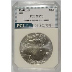 1998 AMERICAN SILVER EAGLE, PCI MS-70  RARE!!  BOOKS FOR $1400.00