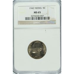 1942 JEFFERSON NICKEL NGC MS-65