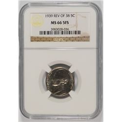 1939 REV OF 1938 JEFFERSON NICKEL, NGC MS-66 5 FULL STEPS!!