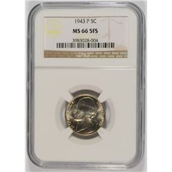 1943-P JEFFERSON NICKEL, NGC MS-66 5 FULL STEPS