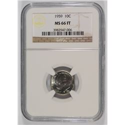 1959 ROOSEVELT DIME, NGC MS-66 FULL TORCH