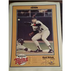 Big Power Poster (20"X15") of The "Herbie" #14 With Kent Hebek of the Twins With Signature