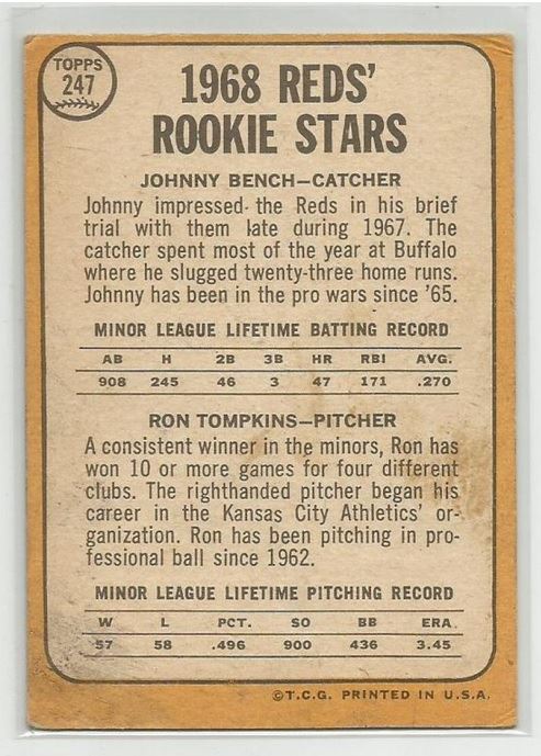 1968 Topps Johnny Bench Rookie Card 247