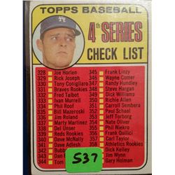 1969 Topps Unmarked 4th Series Checklist card #314 with Don Drysdale