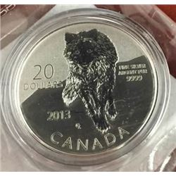 .9999 Fine Silver $20.00 Coin.- Wolf