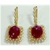 Image 1 : RUBY CABOCHION 11.21CT / DIAMOND 1.27CT / 14K YELLOW GOLD EARRING 8.91GRAM