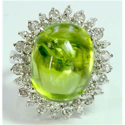 PERIDOT 15.23CT / DIAMOND 0.90CT / 14k WHITE GOLD RING 5.68GRAM