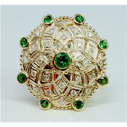 Tsavorite 1.03 ct & Diamond 0.49 ct Ring 9.97 gr 14K Yellow   Gold