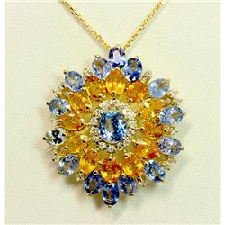 BLUE SAPPHIRE CENTER 2.09CT / BLUE SAPPHIRE SIDE 8.71CT / YELLOW SAPPHIRE 7.34CT / 14K YELLOW GOLD 9