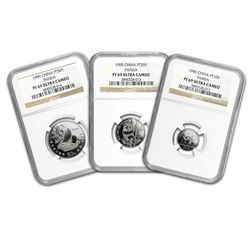 1990 China 3-Coin Platinum Panda Proof Set PF-69 NGC