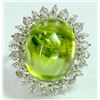 Image 1 : PERIDOT 15.23CT / DIAMOND 0.90CT / 14k WHITE GOLD RING 5.68GRAM