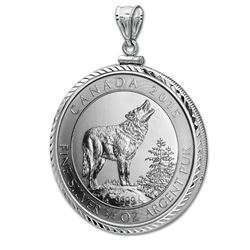 2015 3/4 oz Silver Wolf Pendant (Diamond-ScrewTop Bezel)