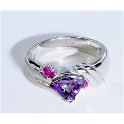 Sterling Silver .925  Amethyst W/ Ruby Ring