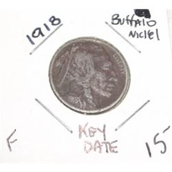 1918 BUFFALO NICKEL KEY DATE *FINE GRADE* RED BOOK VALUE IS $15.00+!! NICKEL CAME OUT OF SAFE!!