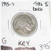Image 1 : 1913-S TYPE 2 BUFFALO NICKEL *EXTREMELY RARE KEY DATE-GOOD GRADE* RED BOOK VALUE IS $375.00+!!