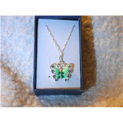 ENAMEL AND RHINESTONE BUTTERFLY PENDANT WITH CHAIN (L732 - 15)