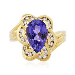 18KT Yellow Gold 3.00ct Tanzanite and Diamond Ring