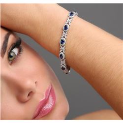 14KT White Gold 5.72ctw Sapphire and Diamond Bracelet