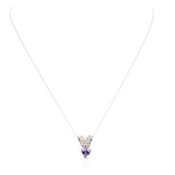 14KT White Gold 1.23ct Tanzanite and Diamond Pendant With Chain