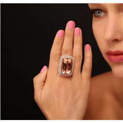 14KT Rose Gold GIA Certified 40.64ct Morganite and Diamond Ring