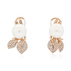 14KT Rose Gold 0.63ctw Diamond and Pearl Earrings