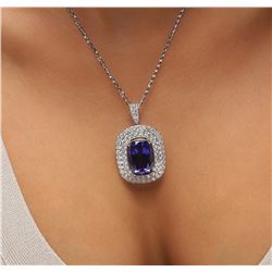 14KT White Gold GIA Certified 16.65ct Tanzanite and Diamond Pendant With Chain