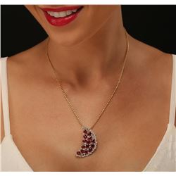 14KT Yellow Gold 7.00ctw Ruby and Diamond Pendant With Chain