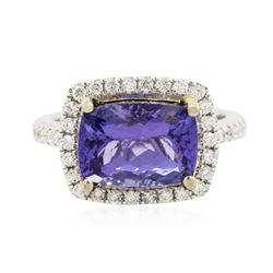 14KT Two-Tone Gold 4.29ct Tanzanite and Diamond Ring