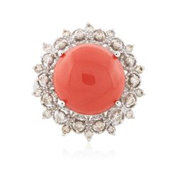 14KT White Gold 7.25ct Coral and Diamond Ring