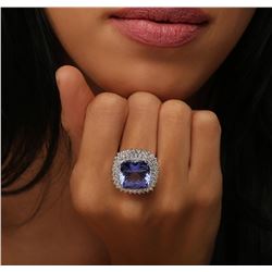 14KT White Gold GIA Certified 14.89ct Tanzanite and Diamond Ring