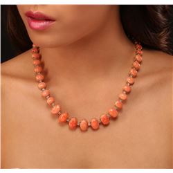 14KT Yellow Gold 75.33ctw Coral and Diamond Necklace