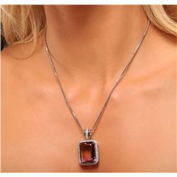 14KT White Gold 28.42ct Quartz and Diamond Pendant With Chain