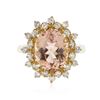Image 1 : 14KT Yellow Gold 3.44ct Morganite and Diamond Ring