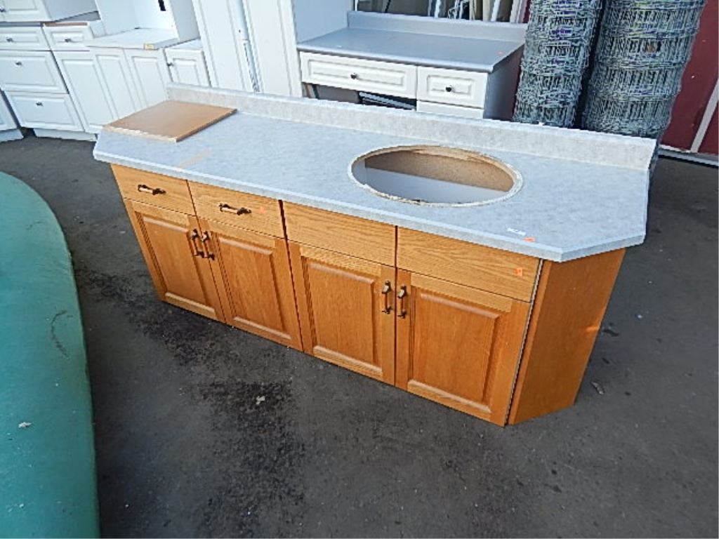 BATHROOM COUNTER WITH SINK CUT OUT 2 UNDERNEATH WITH SIDE FINISH